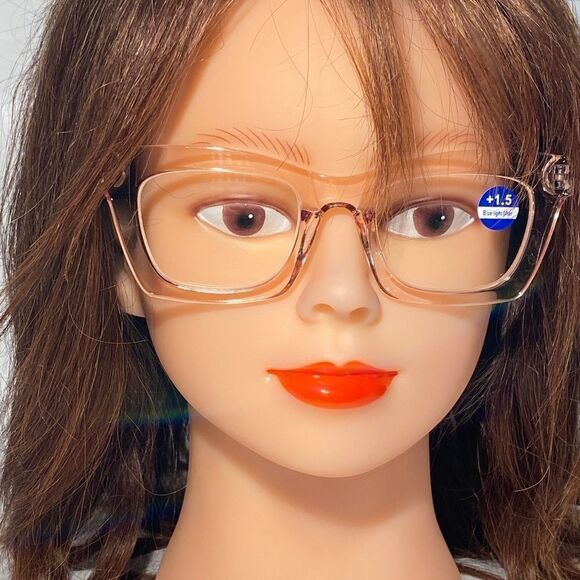 1290 Gretchen Reading Glasses 1.5 Square Clear Pink Frames Oversize NWT - Picture 1 of 9